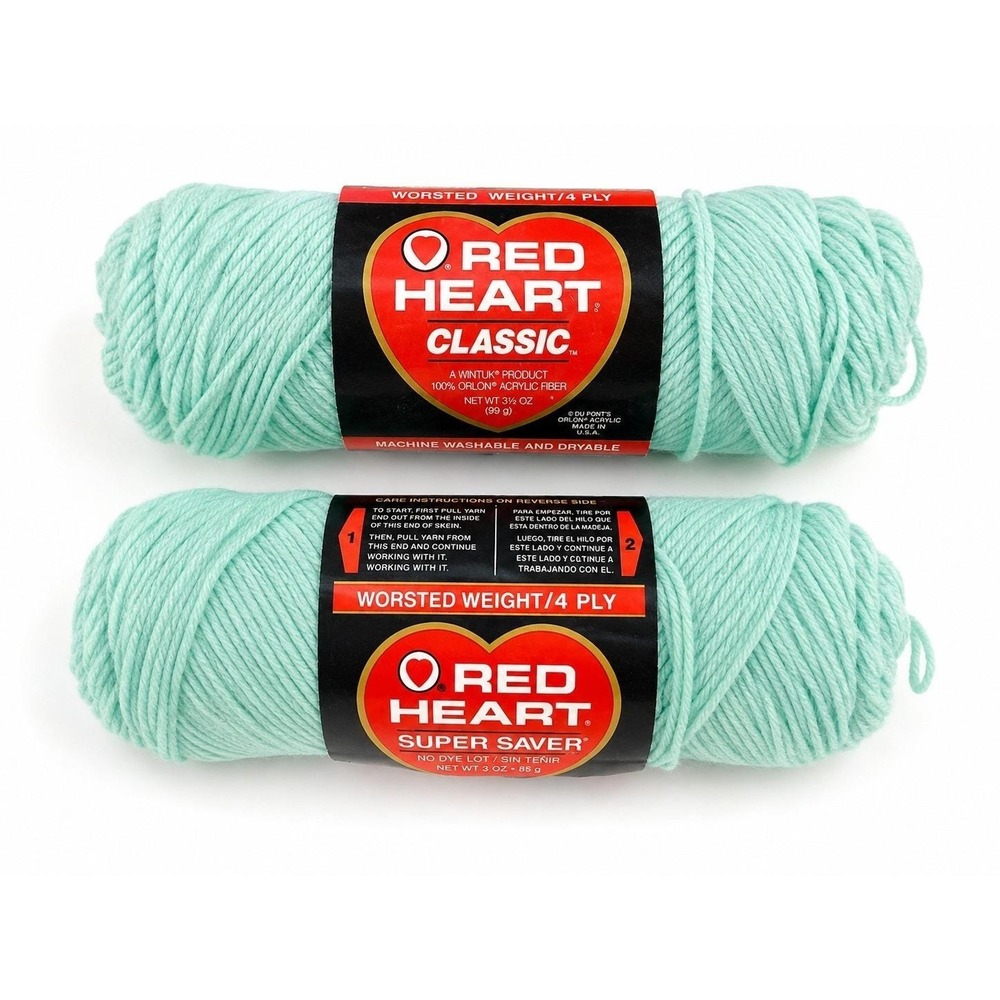Vintage Red Heart Classic Super Saver Yarn Lot 2 Mint Green Acrylic USA 4 Ply